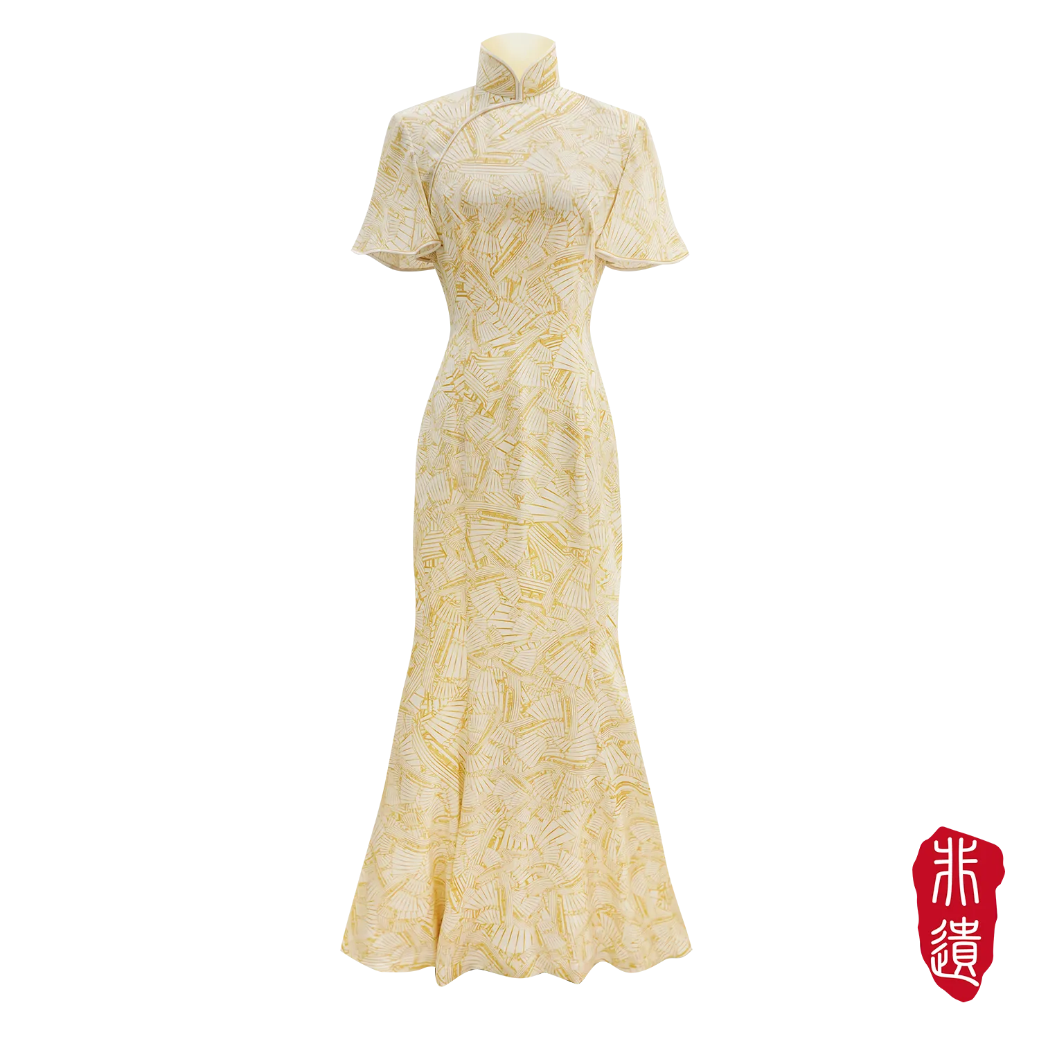 SPARKLE BY KAREN CHAN x  HK Heritage Museum【JUNK PARTY】Masterpiece Collection 100% Silk Cheongsam Wedding Gown  (Butterfly Sleeve / Regular Fit) (帆船) (嫁囍金紅)