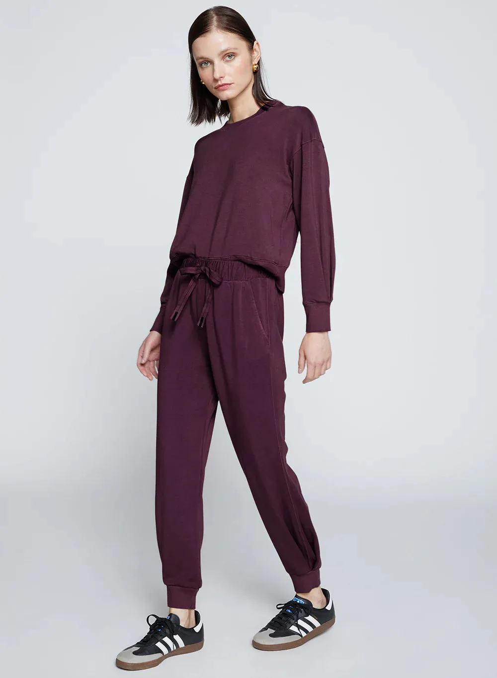 STA Cherry Liquor Fleece Pleated Hem Jogger