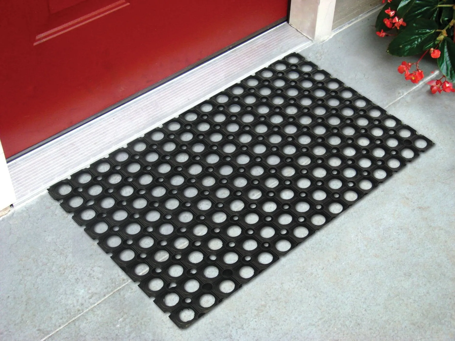 Status Contract Status PVC Rubber Outdoor Door Mat for Home/Bathroom/Bedroom/Office/Main Door/Rainy Season (41X61 Cm, Black)-Pack of 1