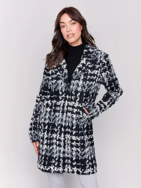 Straight Cut Bouclé Knit Coat - Black & White