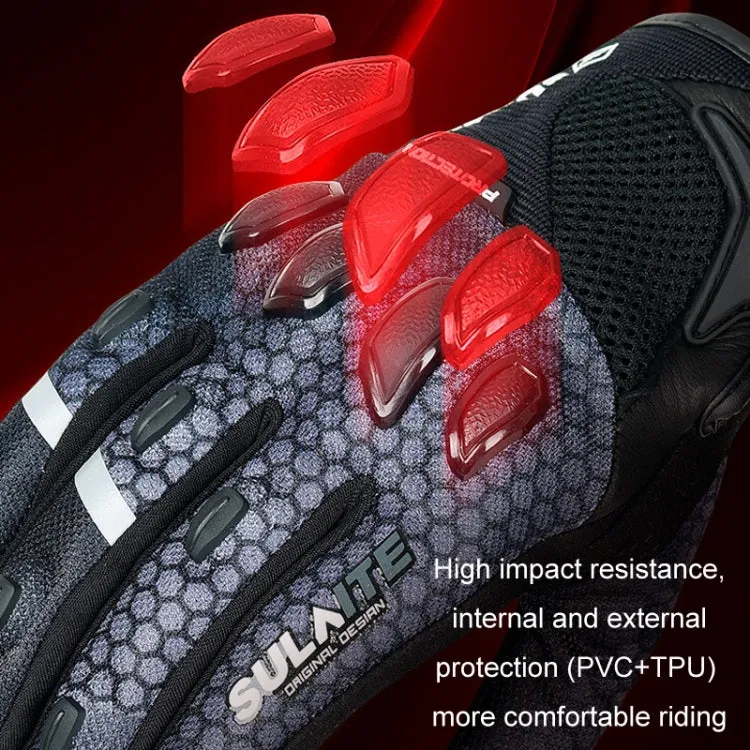 SULAITE Motorcycle Anti-fall Touch Screen Breathable Mesh Cycling Gloves, Size: M(Black Red)