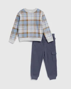 Toddler Boys Plaid Sweatshirt Set