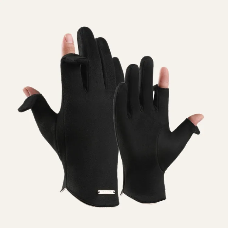 Touch Screen Plus Velvet Keep Warm Riding Gloves, Size: One Size(Men Black)