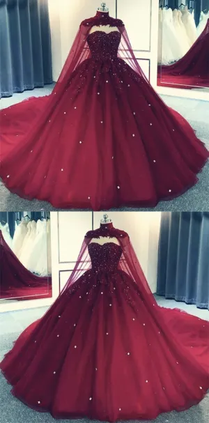 Tulle Ball Gown Prom Dress With Cape