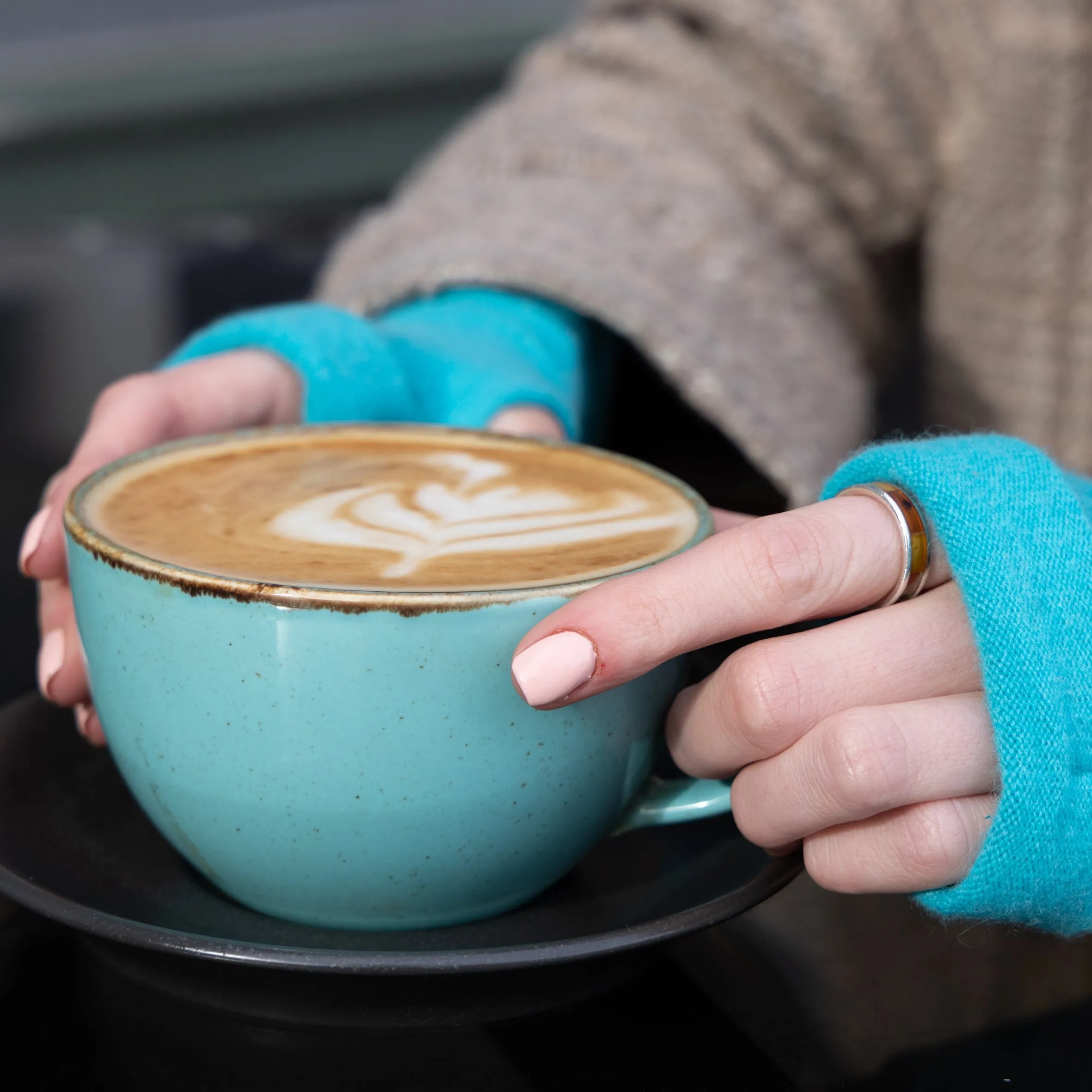 Turquoise Cashmere Fingerless Gloves