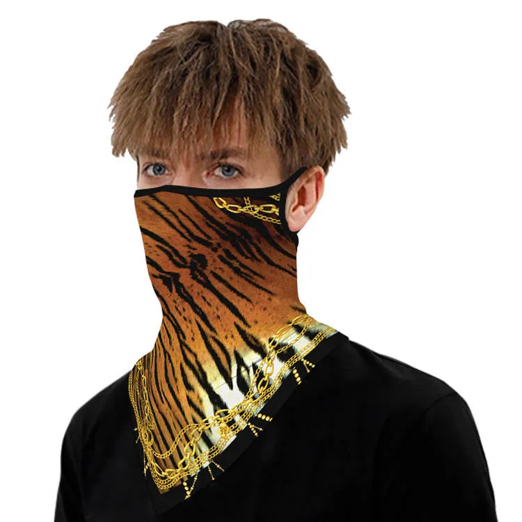 Unisex Face Scarf Bandana with Ear Loops Tiger