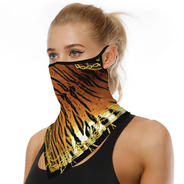 Unisex Face Scarf Bandana with Ear Loops Tiger