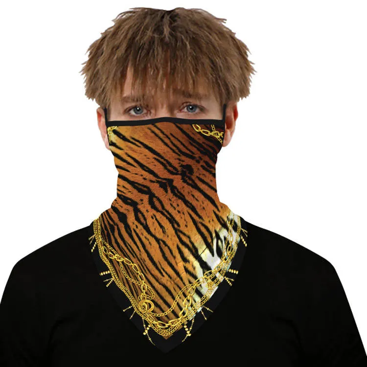 Unisex Face Scarf Bandana with Ear Loops Tiger