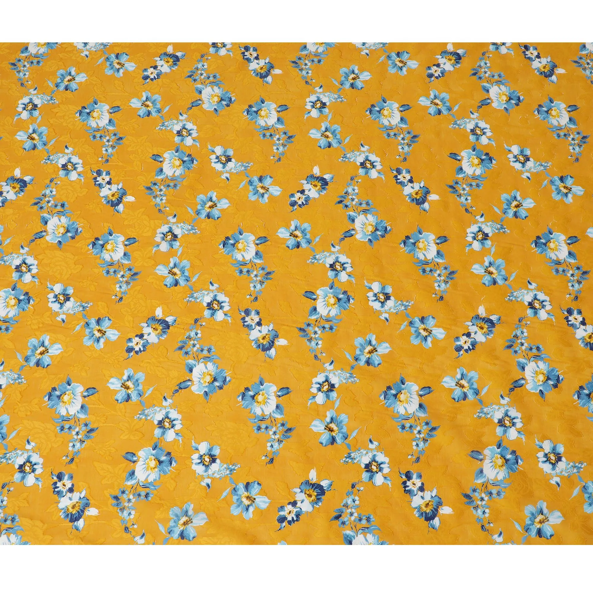 Uragiri Cotton Voile Fabric - Goldenrod with Blue Florals, 110 cm Width, Japanese Craftsmanship-D17730