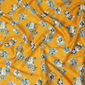 Uragiri Cotton Voile Fabric - Goldenrod with Blue Florals, 110 cm Width, Japanese Craftsmanship-D17730