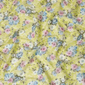 Uragiri Cotton Voile Fabric - Lemon Chiffon with Floral Print, 110 cm Wide, Japanese Craftsmanship-D17727