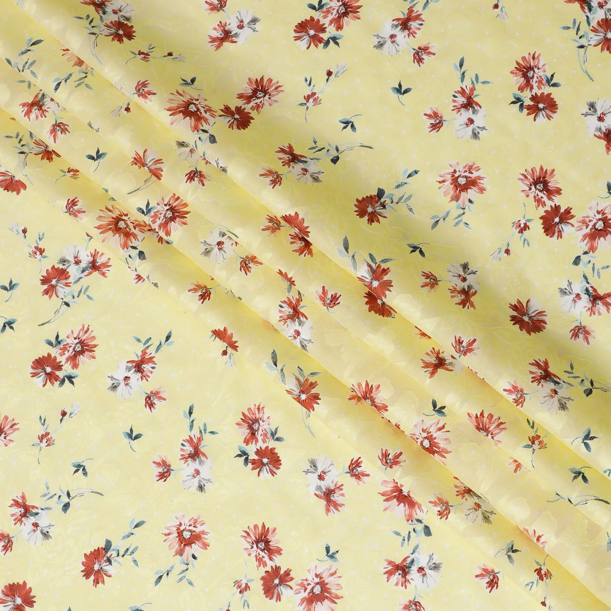 Uragiri Yellow Field Cotton Voile Fabric - Japanese Floral Print, 110cm Width-D17738