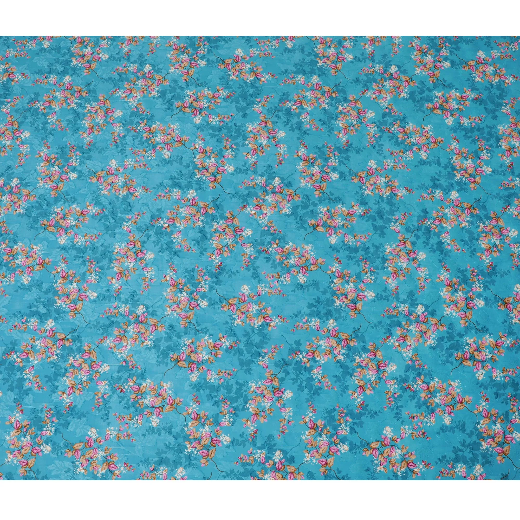 Vibrant Cerulean Uragiri Cotton Voile Fabric with Vivid Pink Floral Print, 110 cm Wide - Breathable Indian Craftsmanship-D18981