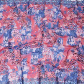 Vibrant Coral & Blue Leopard Floral Swiss Cotton Voile Fabric - Embroidered, Lightweight, 140cm Wide-4.5 Mtrs piece-D18605