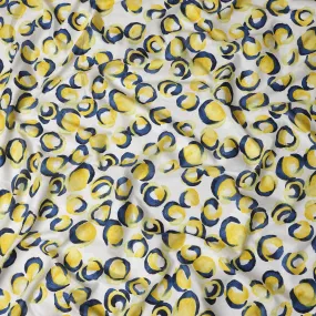 White Japanese Cotton Voile Fabric, Yellow & Blue Abstract Circle Print, 110 cm Width-D20919