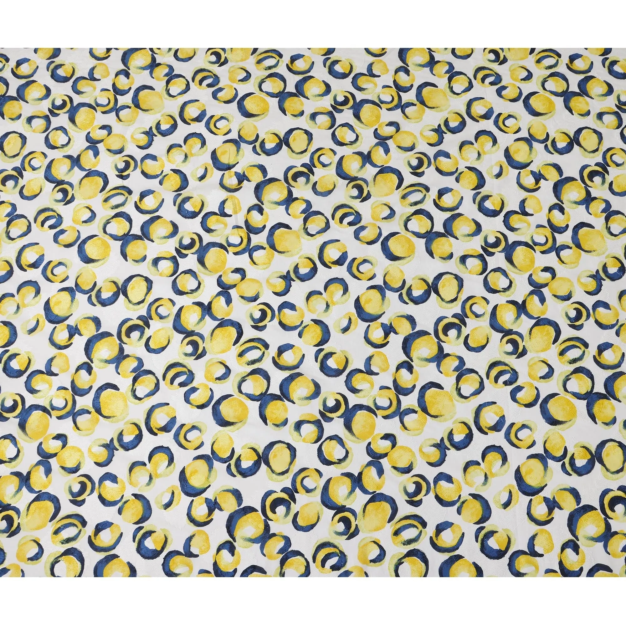 White Japanese Cotton Voile Fabric, Yellow & Blue Abstract Circle Print, 110 cm Width-D20919