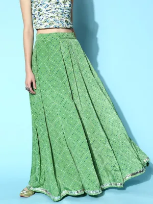 Women Green Tie & Dye Pocket Anarkali Skirt