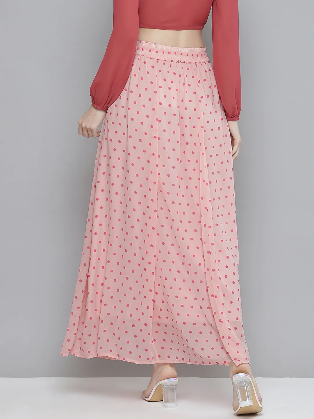 Women Pink With Fuchsia Polka Dot Maxi Skirt