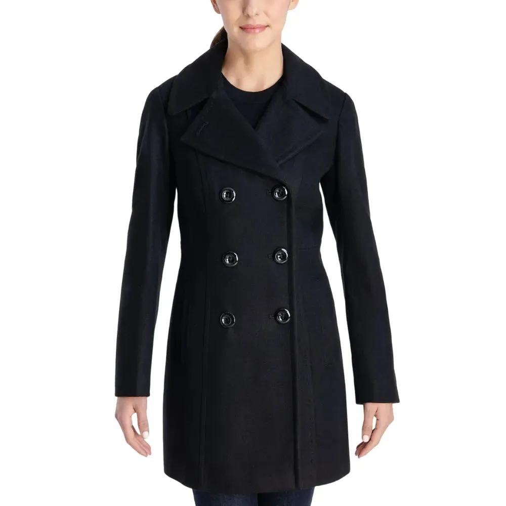 Womens Black Double Breasted Wool Coat