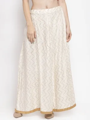 Women'S Off-White Zigzag Printed Flared Maxi Skirt