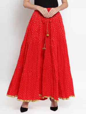 Women'S Red Bandhani Maxi Skirt