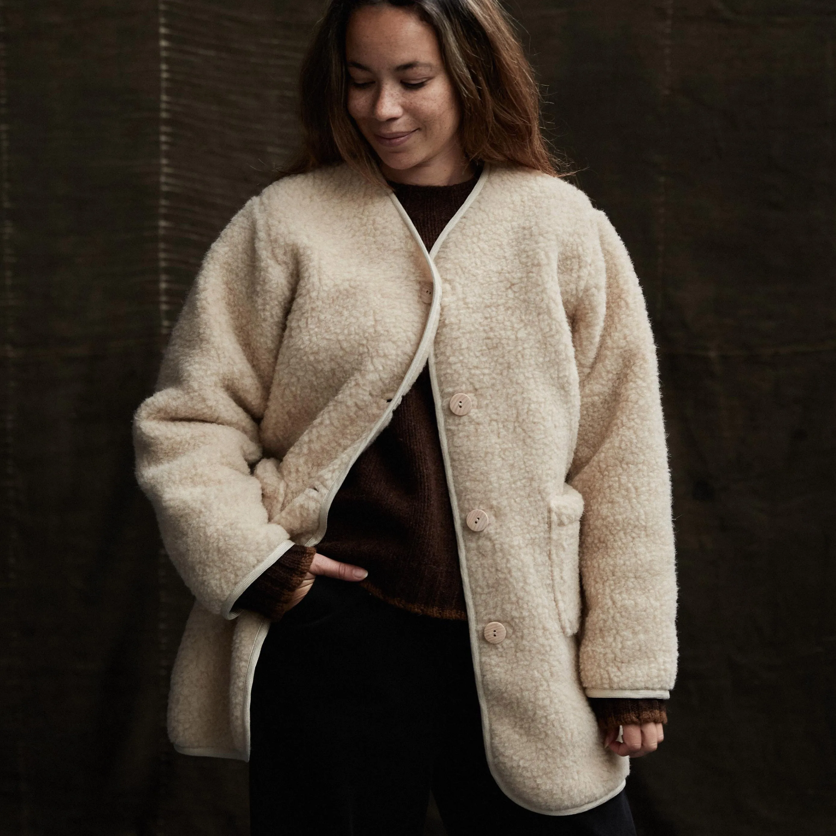 Womens Sika Coat - Wool Teddy Fleece - Oatmeal