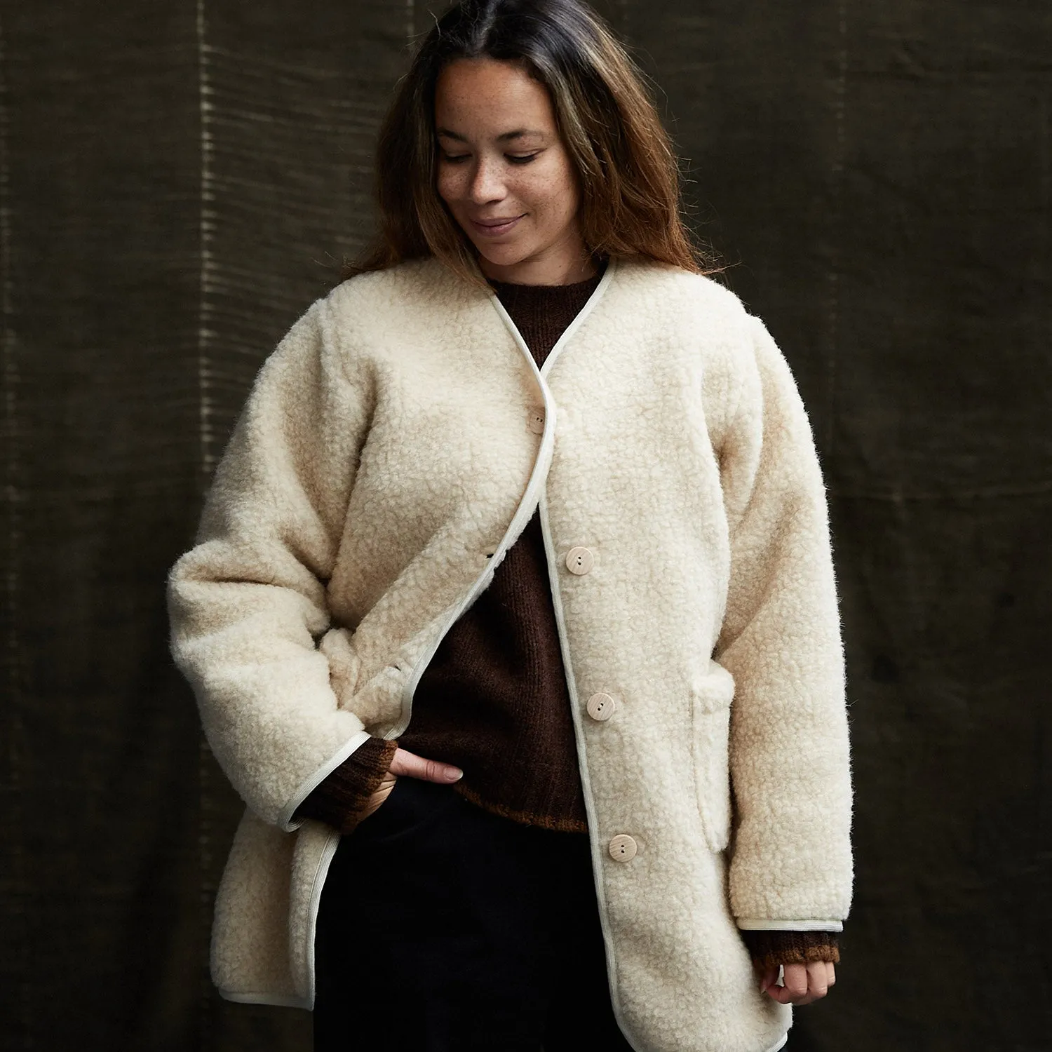 Womens Sika Coat - Wool Teddy Fleece - Oatmeal