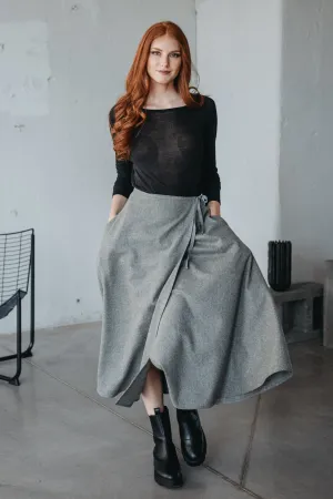 Wool Wrap Maxi Skirt